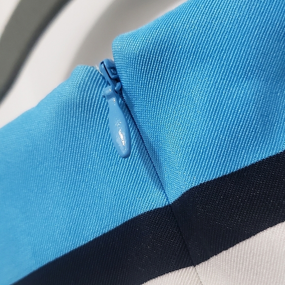 Striped Office Dress Blue Black and White - Picture 4 of 5